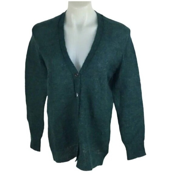 J. Crew Green Kid Mohair V-Neck Button Down Long Sleeve Cardigan Sweater Small - Picture 1 of 7